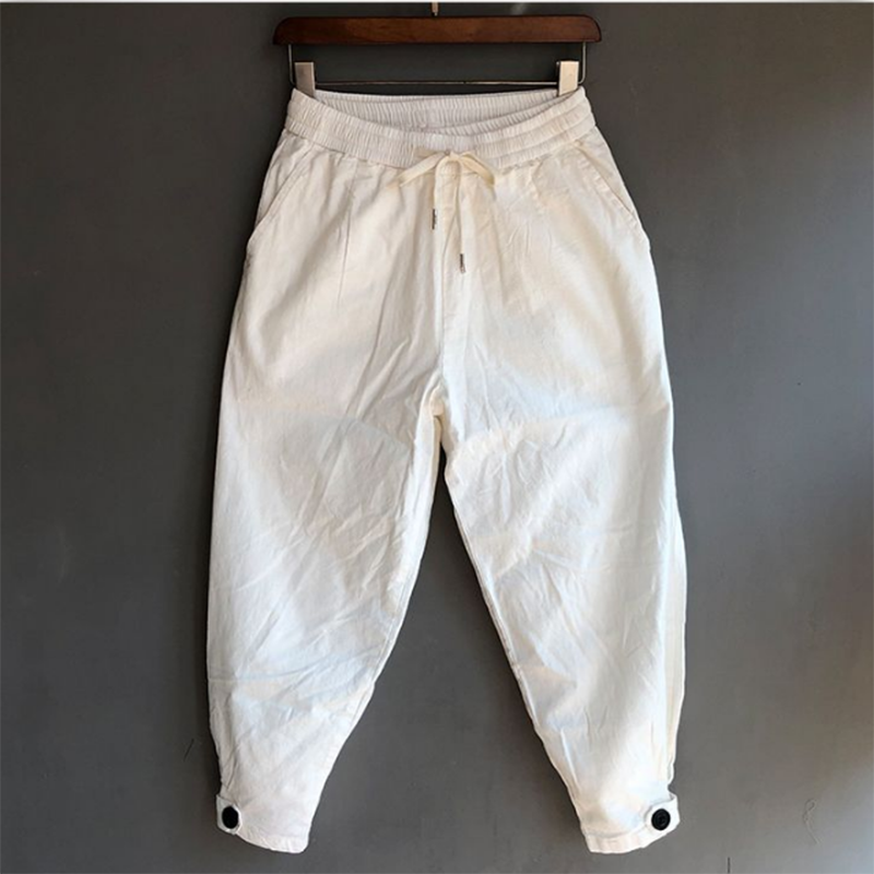 Pantalones bombachos de lino y algodón para hombre, pantalón informal, holgado, para correr al aire libre, primavera y verano