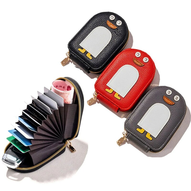 Модный мультяшный держатель для кредитных карт в виде пингвина, кошелек для монет, держатель для визиток из искусственной кожи, держатель для карт на молнии, защитный бумажник, сумка