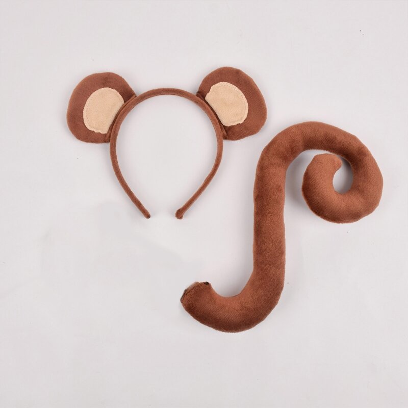 Conjunto de disfraz de mono Animal mono de peluche orejas diadema cola Halloween Cosplay Prop