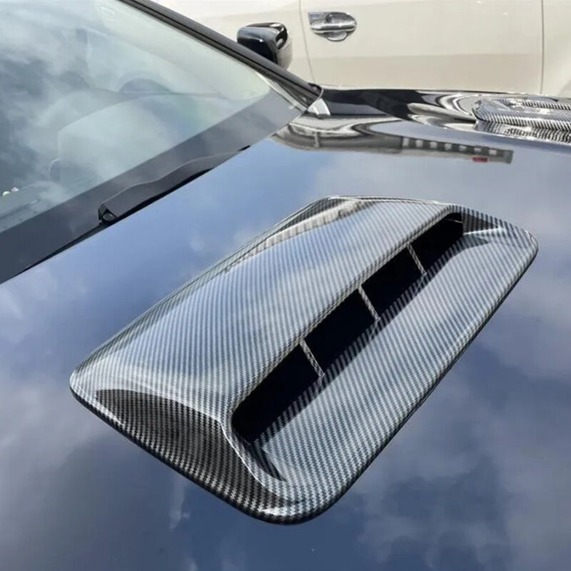 Carbon Fiber Style Universal Car Air Flow Intake Hood Scoop Vent Bonnet Decorative Cover Moulding Decal Decor Trim ABS Plastic