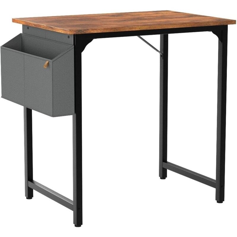 Study Computer Desk 32" Home Office Writing Small Desk, Modern Simple Style PC Table, Black Metal Frame, Rustic Brown