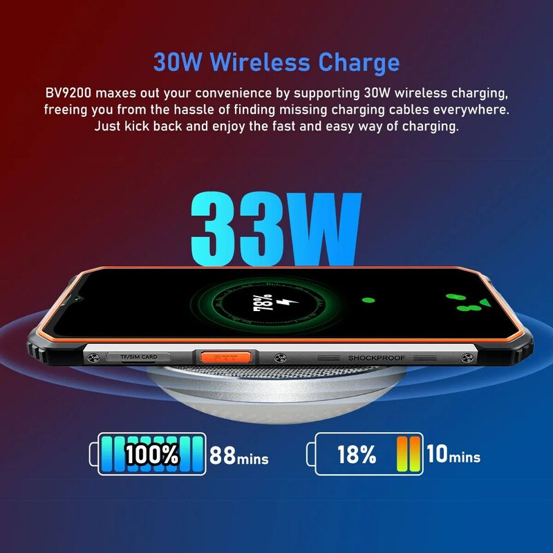 Blackview – Smartphone BV9200, téléphone portable robuste, 8 go 256 go, Support de Charge rapide 66W, Charge sans fil 120Hz, Android 12
