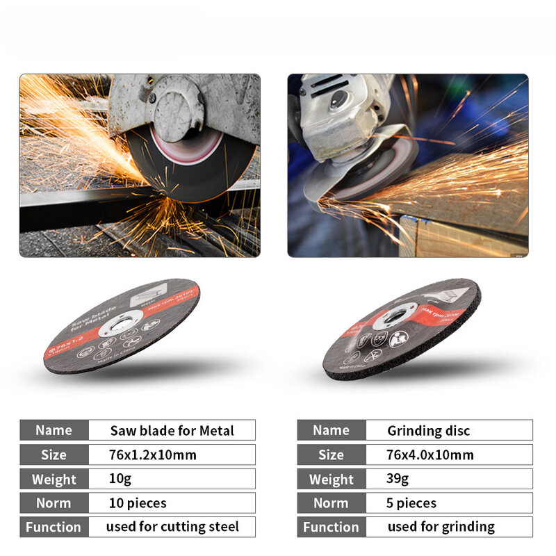 Disco de corte de resina de 5/10 piezas, 76mm, 10mm, diámetro interior, amoladora angular, disco de corte de fibra reforzada para Metal y acero inoxidable