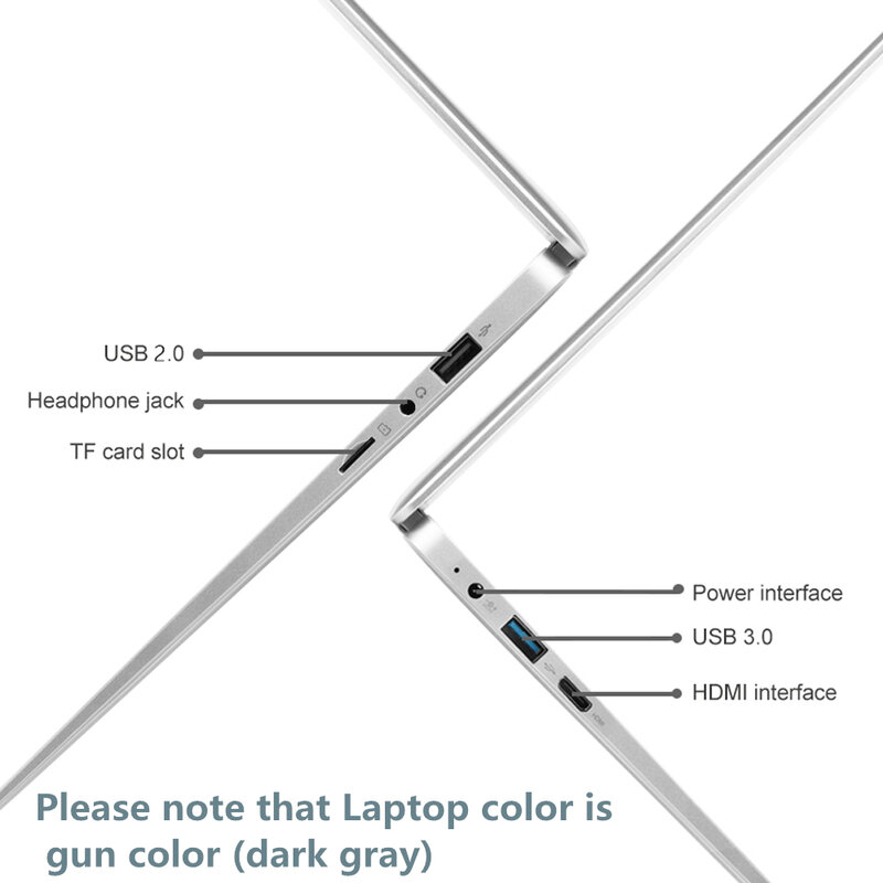 14 Inch Thin and Light Portable Laptop Windows 10 Pro 6GB LPDDR4 128GB 256GB SSD 1366x768 Intel Gaming Notebook