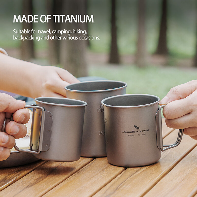 Boundless Voyage Camping Cup Titanium Mug Outdoor Supplies Lightweight Pot with Lid Hiking Travel Cookware Tea Coffee Drinkware