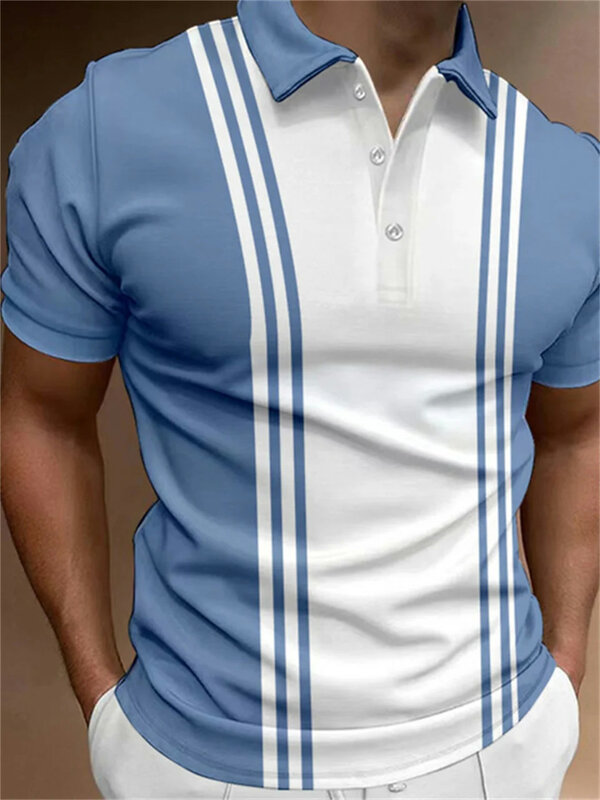 Футболка-поло мужская в полоску, роскошная элегантная рубашка с принтом для гольфа, модная повседневная офисная одежда, лето