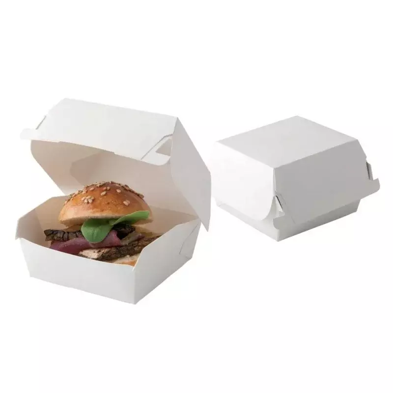 Op Maat Gemaakte Productplain Witte Hamburger Verpakking Afhaalmaaltijd Met Aangepaste Logo Op Maat