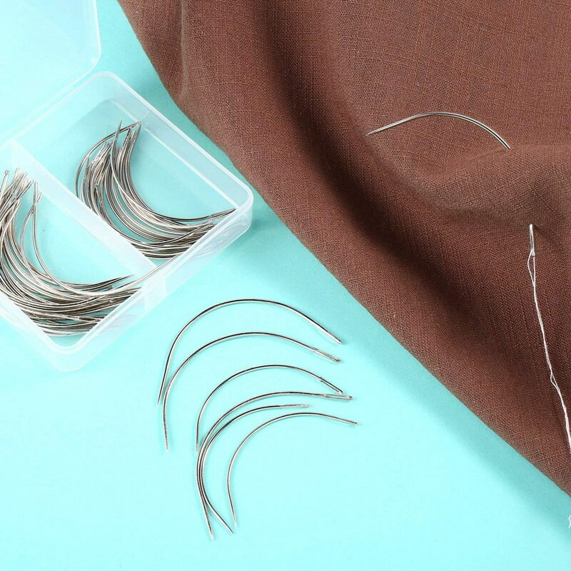 50 buah jarum Tipe C untuk menenun jarum lengkung jarum jahit tangan menjahit dalam jarum tenun untuk rambut, membuat Wig, karpet