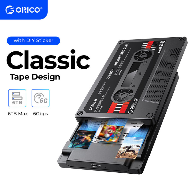 ORICO-Caso de disco rígido externo com adesivo DIY, gabinete HDD, SATA para USB 3.0, tipo C, 5Gbps, 6Gbps, 2,5"