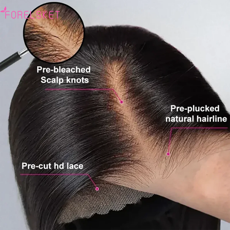 FORELSKET-peluca sin pegamento para mujer, pelo corto recto predespuntado, preblanqueado, listo para usar