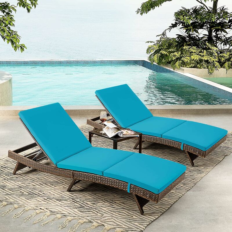 Chaise Lounge Chairs Set of 1/2, PE Rattan Pool Lounge Chairs w/Adjustable Backrest,Chaise Lounge for Outdoor Porch and Backyard