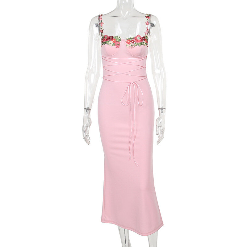 Розовое платье-футляр для выпускного вечера, сексуальное трехмерное платье на бретелях без рукавов, со шнуровкой, официальное вечернее платье, бальное платье для конкурса, коктейльное платье