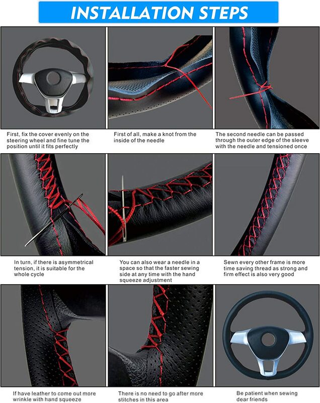 Auto Lenkrad Flechtabdeckung mit Nadeln und Faden, Leder Auto-Lenkradabdeckung 7 Farbe DIY Flechtabdeckung für Autozubehör