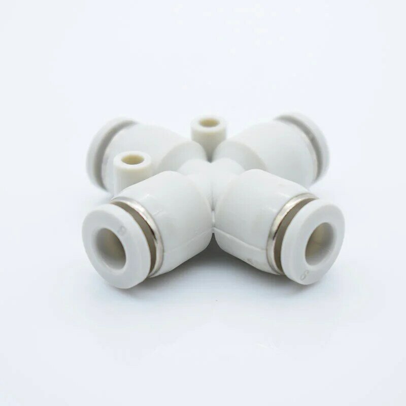 흰색 PU 가스 파이프 퀵 커넥터, 4 방향 PZA 크로스 플라스틱 퀵 조인트, 공압 퀵 파이프 조인트, 4mm, 6mm, 8mm, 10mm, 12mm