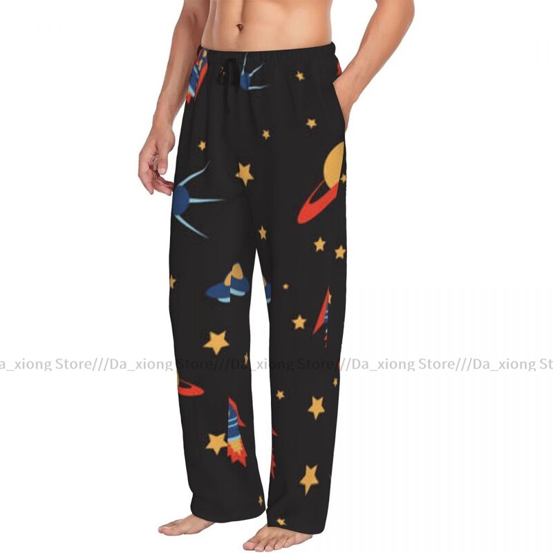 Pijama informal para hombre, pantalón largo con cintura elástica holgado, patrón espacial, ropa de dormir acogedora, pantalones de salón para el hogar