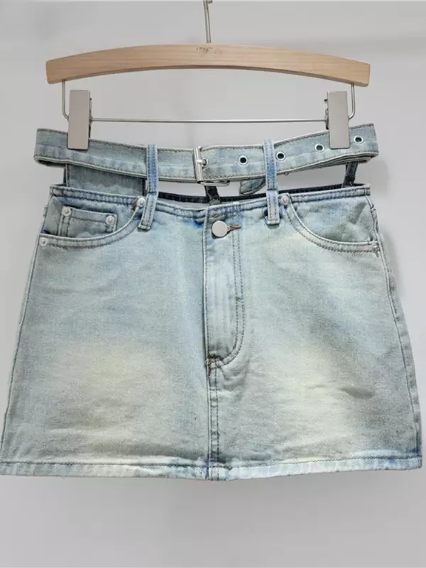 Новинка 2024, женская джинсовая юбка в стиле ретро, приталенная, Корейская, милая и модная, весна/лето