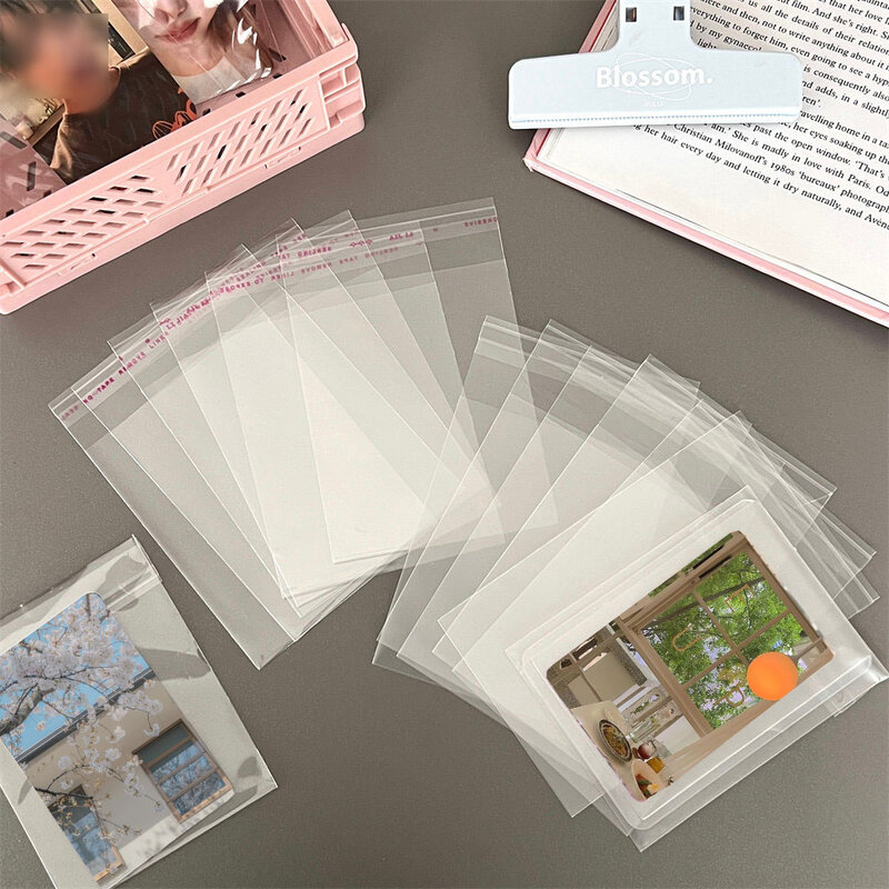 Pelindung kartu foto, 100 buah penjilid korea Bening, pelindung kartu foto lengan kartu transparan, pemegang kartu foto untuk kartu idola korea ukuran 13x8cm