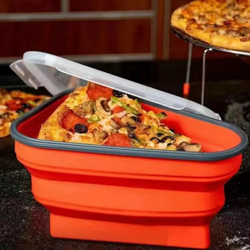 Caja de Pizza plegable de silicona de grado alimenticio, triangular reutilizable, caja de embalaje para Pizza, caja para llevar