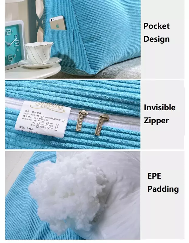Cojín removible de terciopelo para sofá, almohada triangular tipo cojín de respaldo para cama y sofá, de material de terciopelo suave apto para parejas