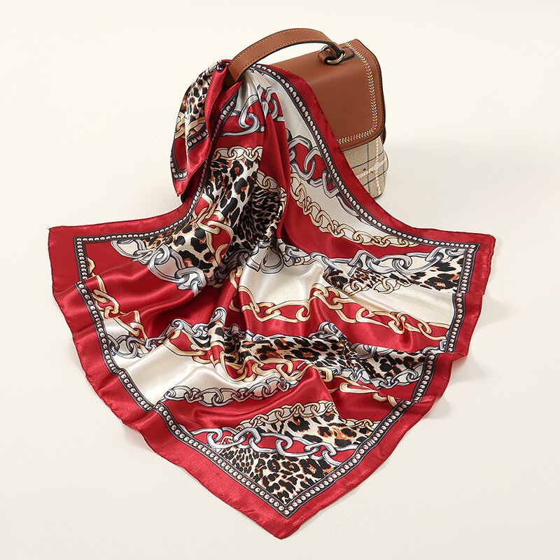 Bufandas cuadradas de seda de lujo pañuelos Retro con estampado de moda pañuelo Vintage de satén para bolso diadema pequeña Floral 60x60cm 2023