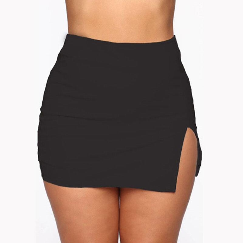 Women Mini Skirt Summer Sexy Slim Large Size Solid Color Female Splited High Waist Pencil Skirt Club Fashion New S-5XL