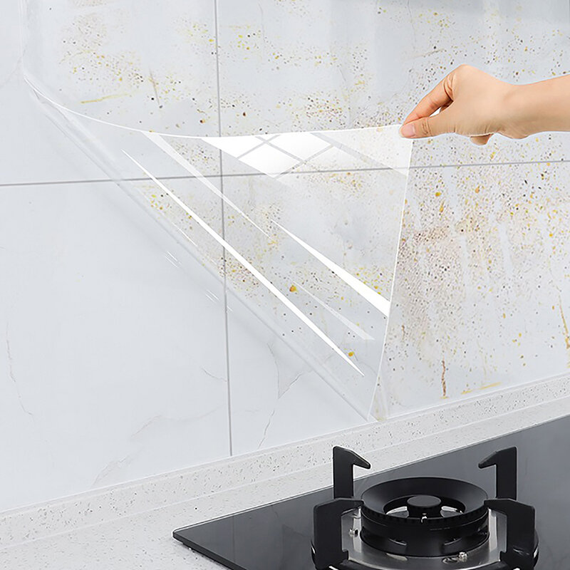 Adesivo de parede à prova de óleo de cozinha Papel de parede resistente ao calor Filme autoadesivo claro Papel impermeável Decoração de casa 1pc