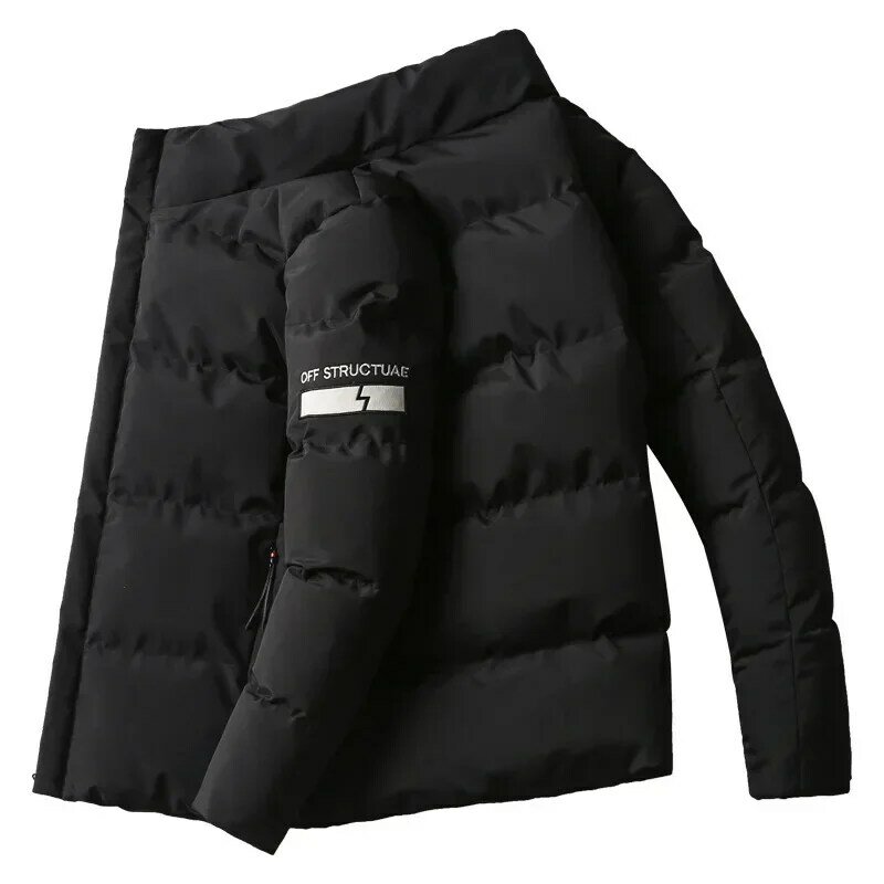 Blusão de gola Stand masculino, jaqueta acolchoada de algodão, parca de inverno grossa e quente, roupas casuais masculinas, novo, 2023