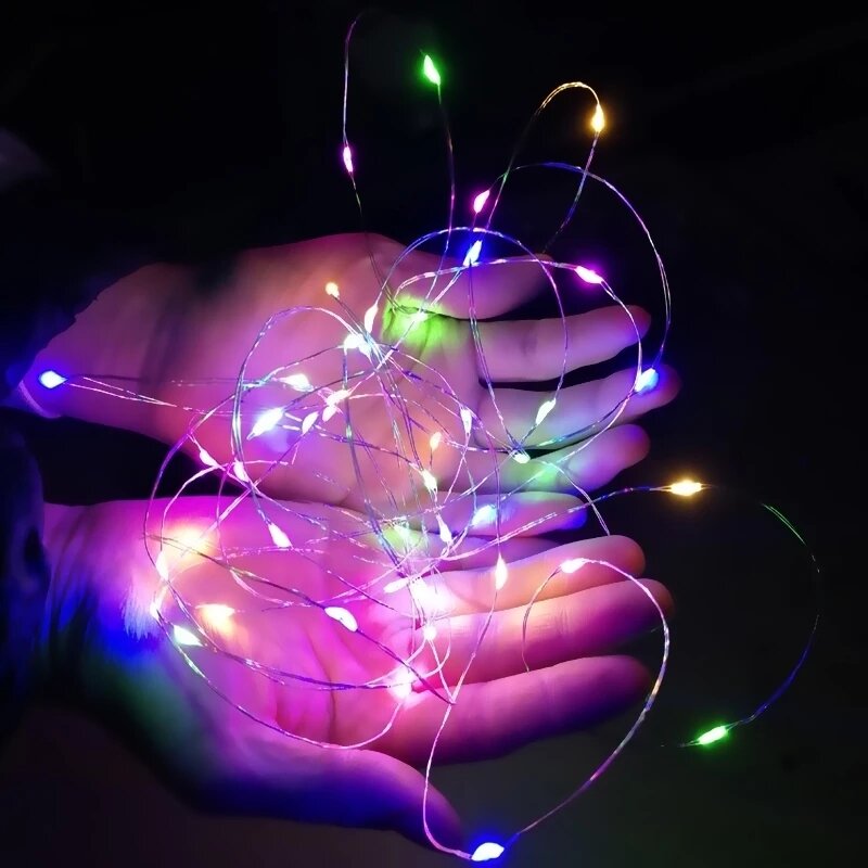 Guirnalda de luces LED de Navidad, cuerda de luz de alambre de cobre de 3V de bajo voltaje, resistente al agua, USB/cr2032/caja de batería, 1-30M