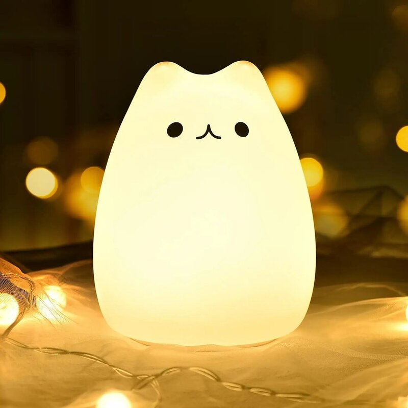Лампа в виде кошки, ночник в виде милой котенки, яркая силиконовая Ночная лампа, меняющая цвет, для детской спальни, милые рождественские ночники в виде котенка