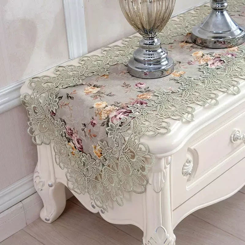 Haut élégant style européen broderie dentelle table drapeau pastorale impression coureur princesse décoration de la maison chemin de table napperons