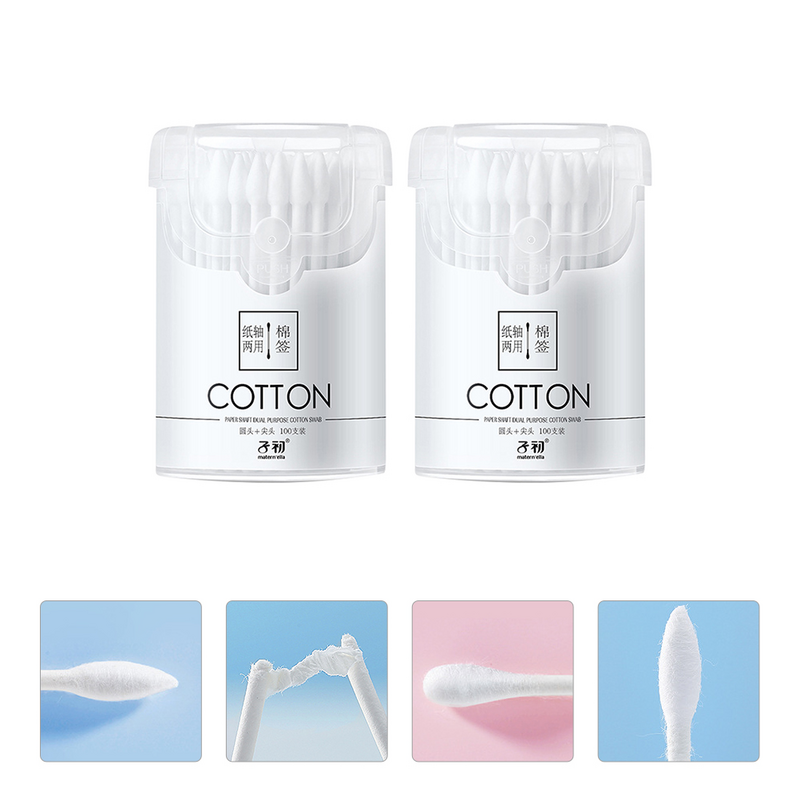 2 Boxes Professional Cotton Swabs Safety Cotton Buds Dual Heads Cotton Swabs