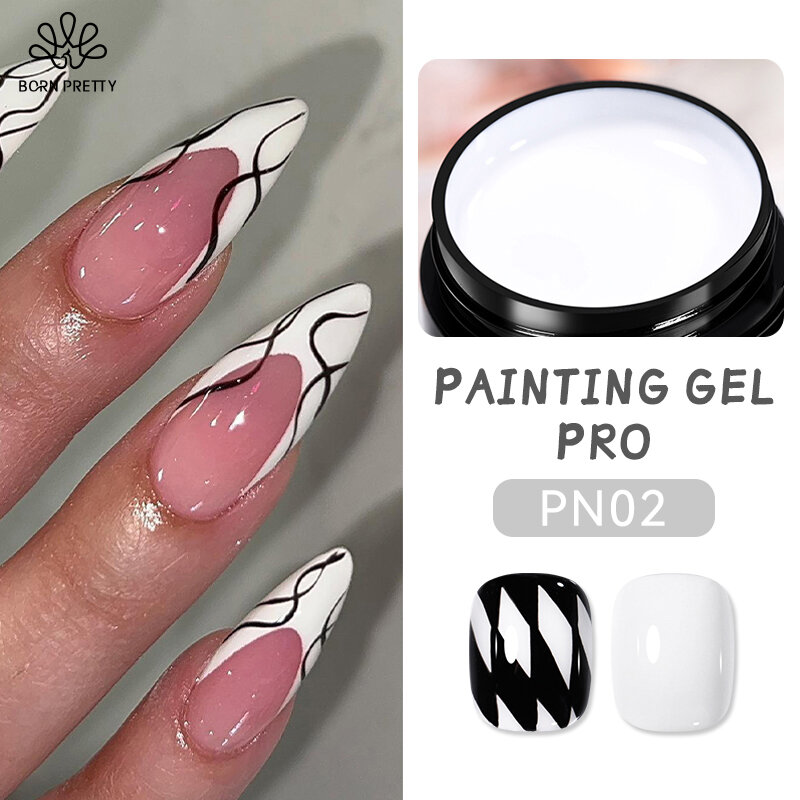 BORN PRETTY White Black Painting Gel Polish 5ml Professional Super Texture Line Flower Drawing Gel Soak Off UV Nail Art Gel