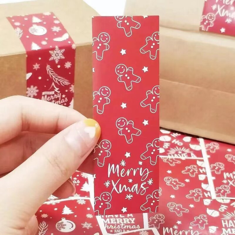 30-90pcs Cute Merry Christmas Stickers 3*9cm Red Christmas Gift Decorative Sealing Stickers Packaging Box Label Christmas Tags