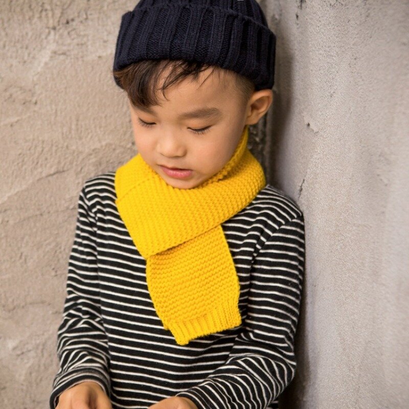 子供用ウールニットスカーフ,無地,暖かい,用途の広い,冬