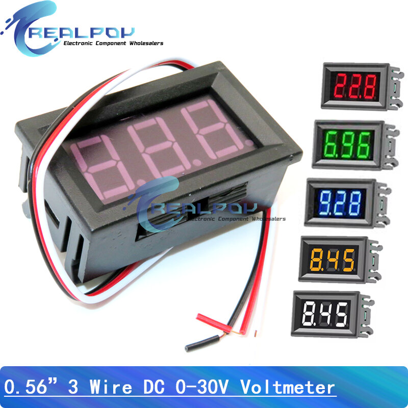 디지털 전압계 LED 디스플레이 전압 계량기 테스터, 오토바이 쉘, 적색, 청색, 녹색, 0.56 인치, DC 0-30V, 3 와이어