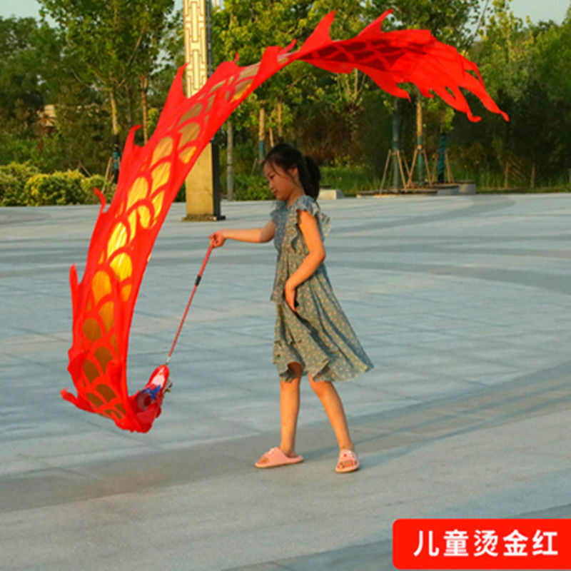 Ensemble de danse du dragon avec tête, accessoire de performance carré traditionnel chinois, danse du ruban folklorique, nouvel an, phtaline, pluie de 2 m, 3/5 m