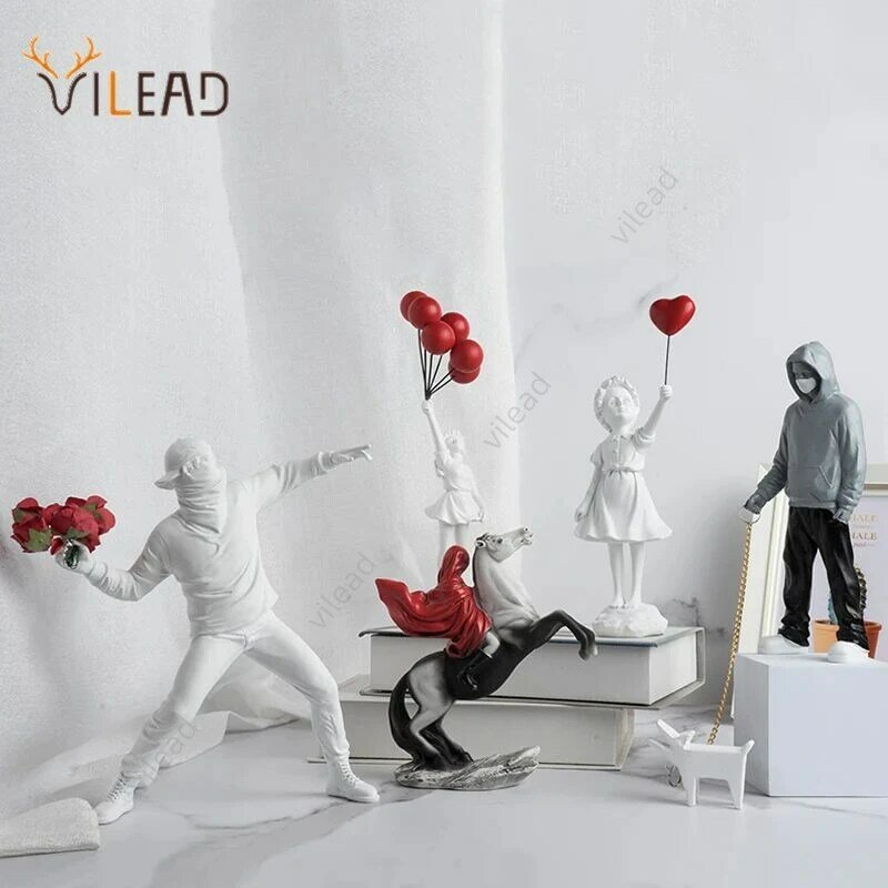 Vilead-Statue de lanceur de fleurs Banksy, Collection de sculptures, Pop Art, Ballon moderne, Figurine de fille, Décoration de bureau et de maison, Rue