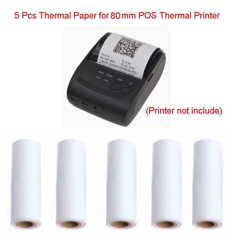 Rollo papel térmico para recibos, 5 uds., 80x30MM, para impresora térmica móvil 80MM, POS, envío directo