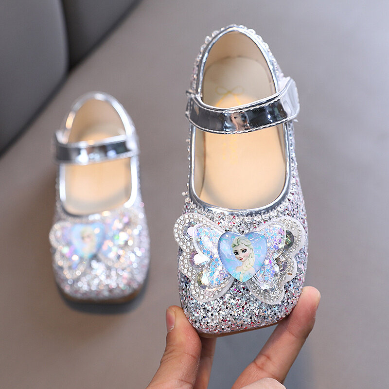 Disney Frozen Elsa księżniczka projektant kryształowe płaskie buty na co dzień dla dzieci dziewczyny Bling buty dla dzieci dziecko mieszkania trampki kwadratowy palec u nogi
