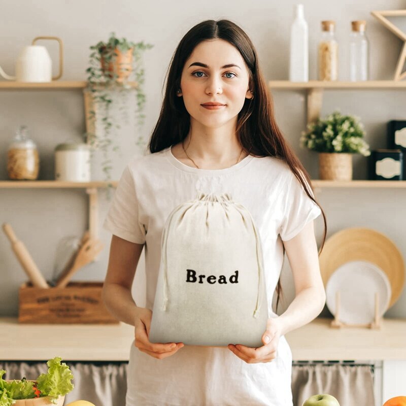 3 Piece Bread Bags Burlap Reusable Drawstring Bread Bags As Shown Linen Handmade Food Storage