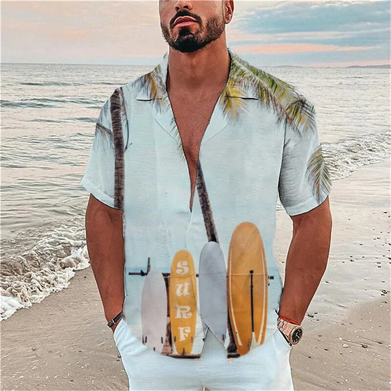 Summer Men Hawaiian Beach SHirt For Man's Jogging Sport Streetwear Casual Blouse Vintage Top Fashion 3D Print Oversize Clothes