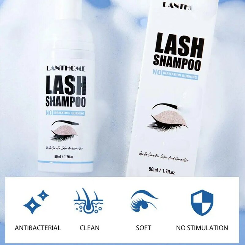 Lash Shampoo 50Ml Wimper Verlenging Met Mousse Borstel Eye Lash Lift Reinigingsschuim Voor Schone Lijm Groothandel Label Lash Reiniger