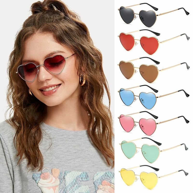 Солнцезащитные очки в форме сердца, солнцезащитные очки в форме сердца, винтажные очки 90-х годов с защитой UV400, солнцезащитные очки в металлической оправе, необычные аксессуары