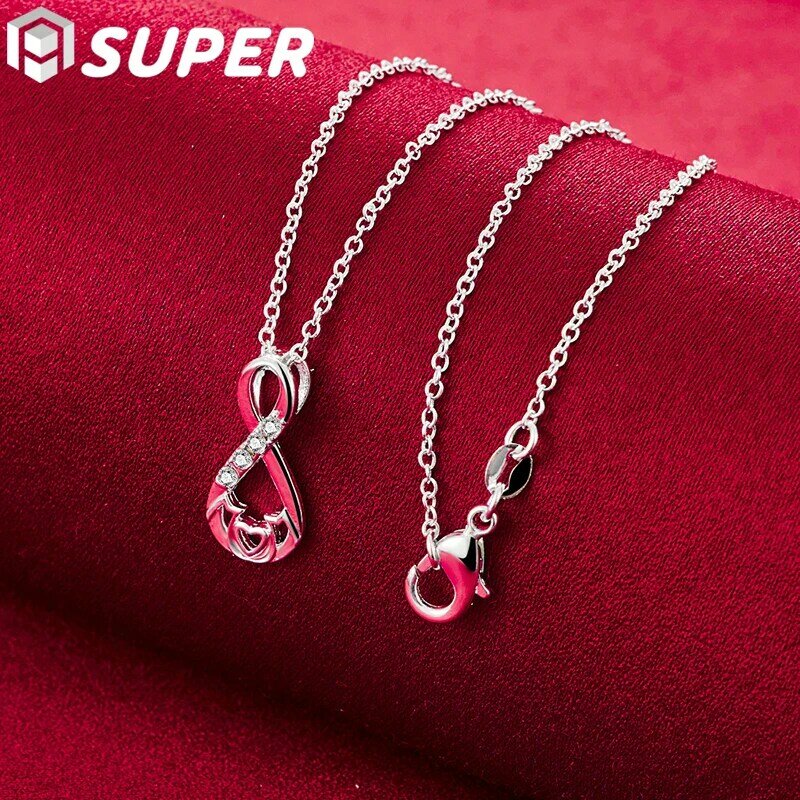 925 Sterling Silver Heart AAA zirkon liontin kalung 18-30 inci rantai untuk wanita Fashion pesta pernikahan pesona perhiasan