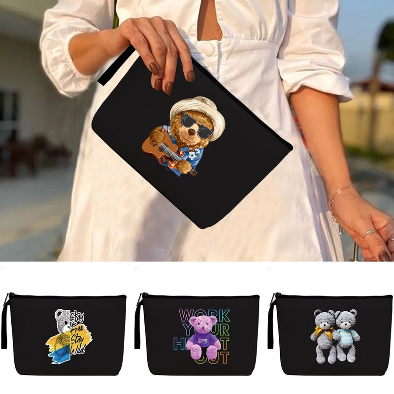 Astucci per cosmetici moda donna borse per trucco carino borsa da viaggio con cerniera per trucco con cerniera portafoglio per cuffie borsa per la stampa di orsi