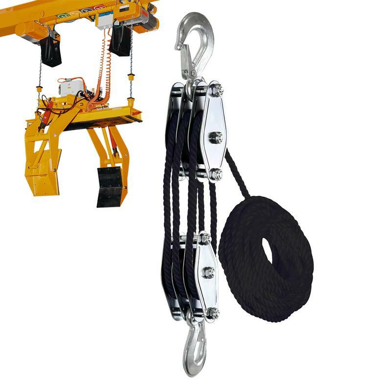 Rope Pulley Hoist 50 Ft 3/8 Rope Pulley Hoist With 5:1 Lifting Power Heavy Duty 2200 Lbs Breaking Strength Multifunctional Rope