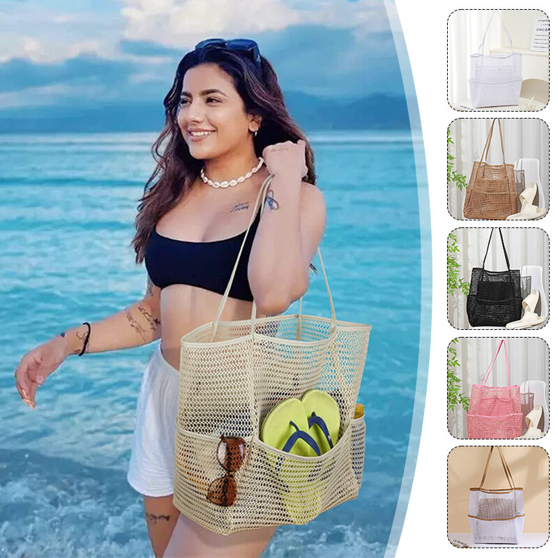 Multi Pockets Summer Beach Bag for Towels Mesh Durable Travel Handbag Toys Organizer Waterproof Underwear Swimming Storage Bag