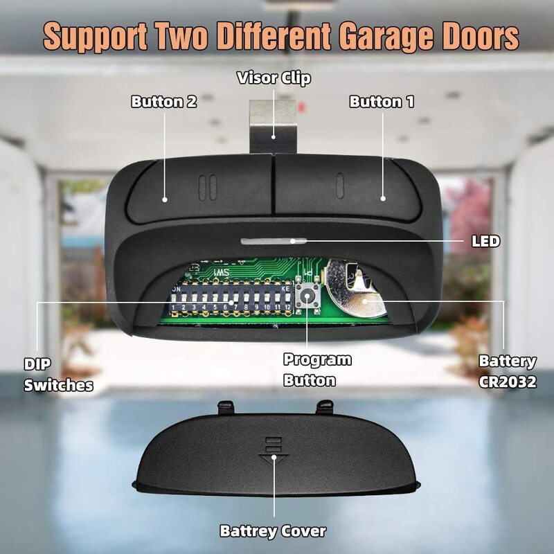 Universal Remote Control Garage Door DIP Switch 310MHz 315MHz 390MHz Car Visor Clip Rolling Code Gate Opener