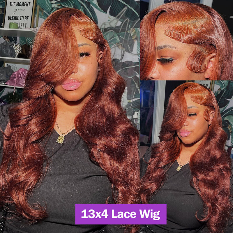 Brazilian 30 40 Inch Reddish Brown Body Wave 13x4 Lace Front Wig Human Hair 200% Water Wave 13x6 HD Lace Frontal Wigs For Women