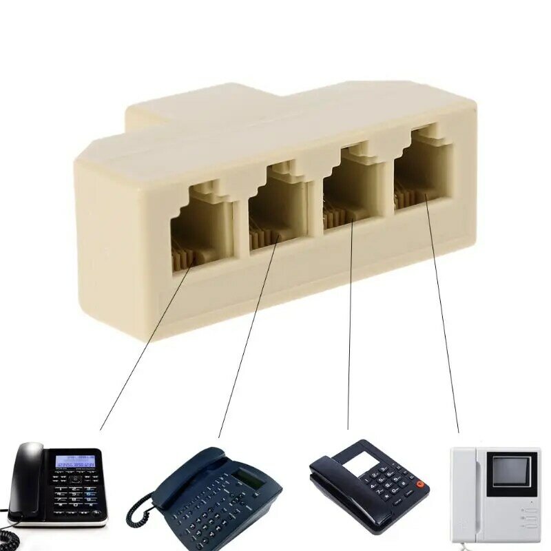 2024 New RJ11 Wall  Adapter Phone Line Splitter Wall  Plug 1 to 4 Modular Converter Adapter for Office Home Phone System